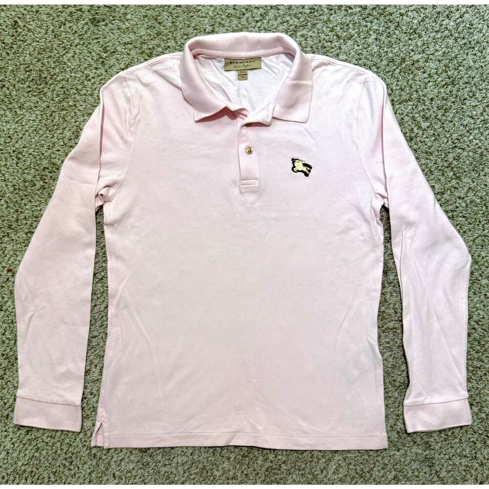 Burberry London England Pink Polo long sleeves Shirt Men's Size M Slim Fit